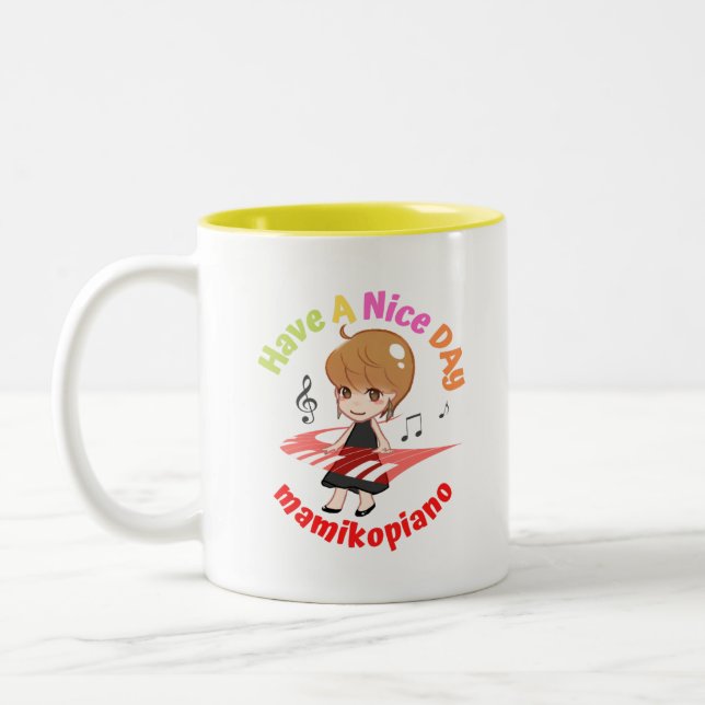 【mamikopiano】マグカップ　White＆Yellow　／Mug  Zweifarbige Tasse (Links)