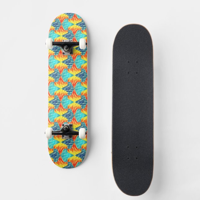 Mamluks Djinns Feuer- und Wassermuster Skateboard (Vorderseite)