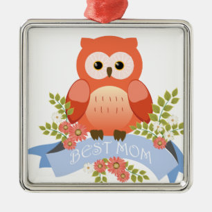 Mamma-Blumenfahne der Eule beste Silbernes Ornament