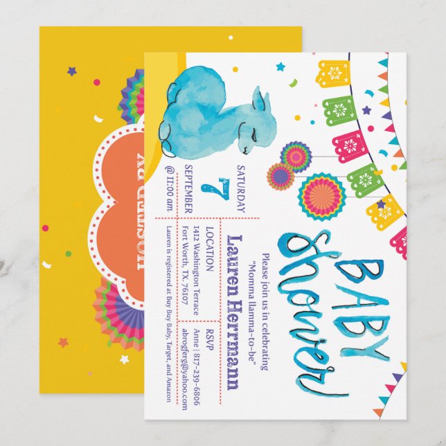 Mamma Lama Baby Shower Einladung (Vorne/Hinten)