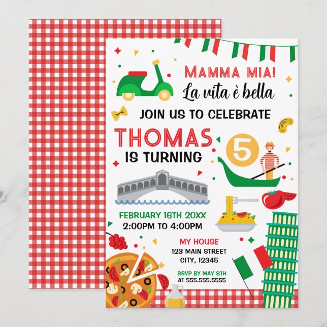 Mamma mia! Italian Birthday Party Einladung (Vorne/Hinten)