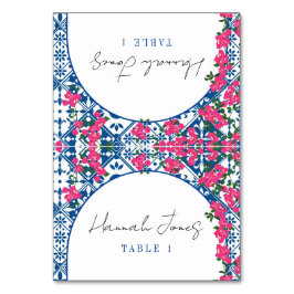 Mamma Mia Santorini Griechisch rosa blaue Platzkar Tischnummer