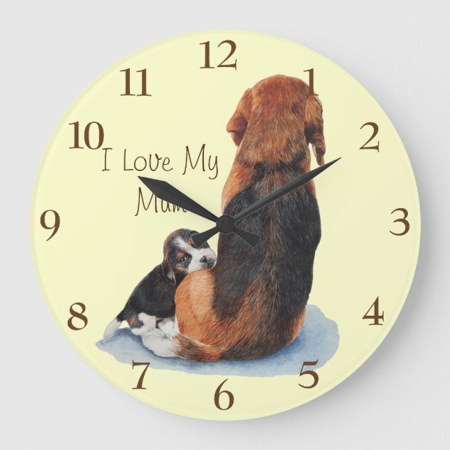 MAMMAhunderealistkunst des niedlichen Große Wanduhr (Vorderseite)