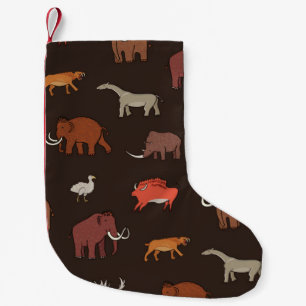Mammoth Ära: prähistorisches, thematisches Muster. Kleiner Weihnachtsstrumpf