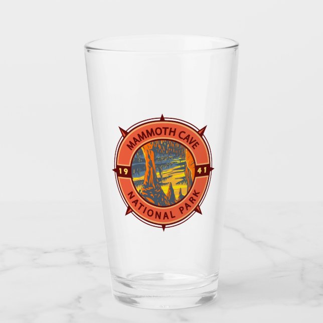 Mammoth Höhle Nationalpark Retro Kompass Emblem Glas (Vorderseite)