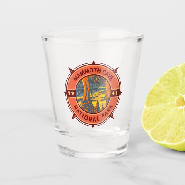 Mammoth Höhle Nationalpark Retro Kompass Emblem Schnapsglas (Vorderseite)