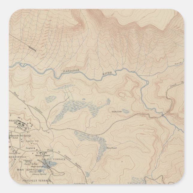 Mammoth Hot Springs und Vicinity 2 Quadratischer Aufkleber (Vorderseite)