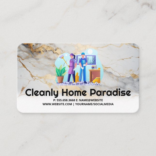 Man and Woman Cleaning Office Visitenkarte (Vorderseite)