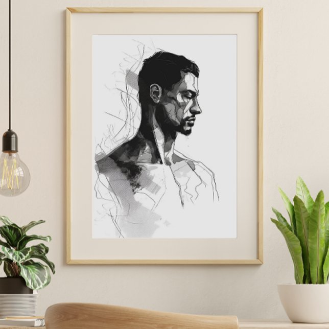 Man Black and White Line Art Poster (Von Creator hochgeladen)