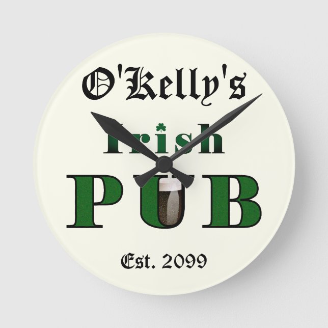 Man Cave Irish Pub Bar Tavern Wall Clock Runde Wanduhr (Vorderseite)