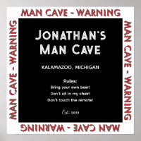 Man Cave Sign Warnung w Rules Poster