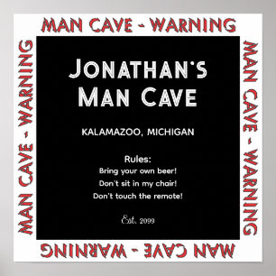 Man Cave Sign Warnung w Rules Poster