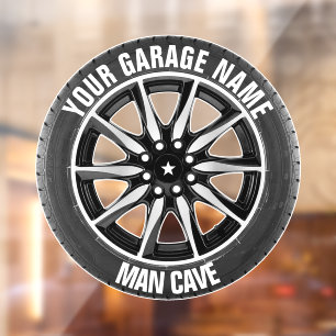 Man Cave Your Garage Reifenrad Individuelle Name Fensteraufkleber