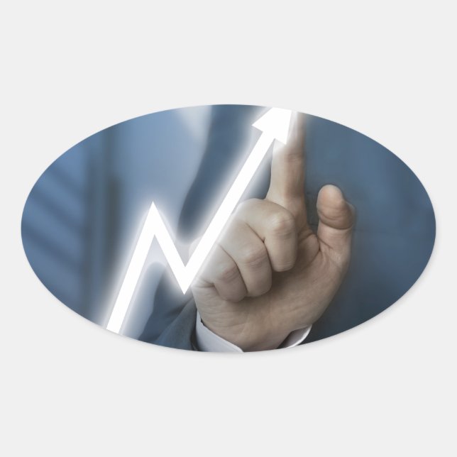 Man draws stock price touchscreen concept ovaler aufkleber (Vorderseite)