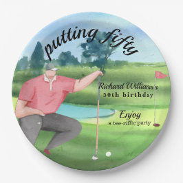 Man Golf Putting Fifty 50th Birthday Pappteller