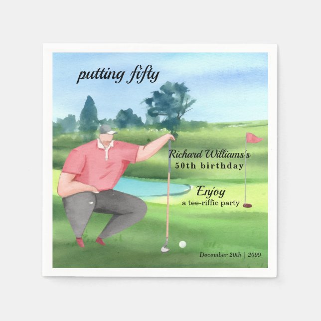 Man Golf Putting Fifty 50th Birthday Serviette (Vorderseite)