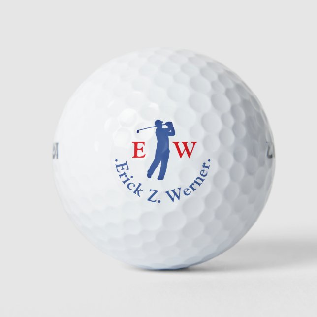 Man Golfer Classy Red Blue Monogram  Golfball (Vorderseite)