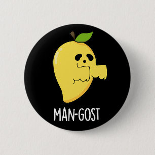 Man-gost Funny Halloween Mango Ghost Pun Dark BG Button