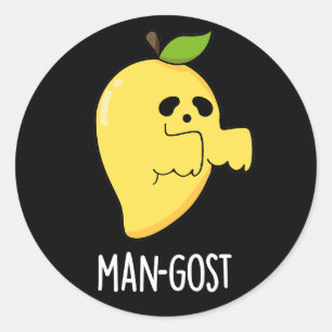 Man-gost Funny Halloween Mango Ghost Pun Dark BG Runder Aufkleber