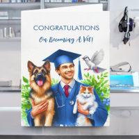 Man gratuliert Tierärztin zu Hunden und Katze