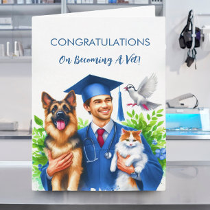 Man gratuliert Tierärztin zu Hunden und Katze Karte