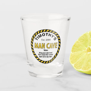 Man Höhle Schild Vorsicht Tape Shot Glass Schnapsglas