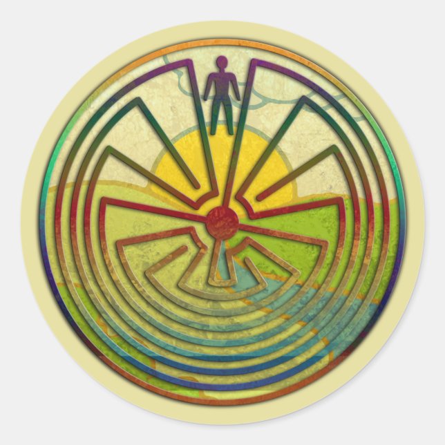 MAN IN DER MAZE-Landschaft + Hintergrund Runder Aufkleber (Vorderseite)
