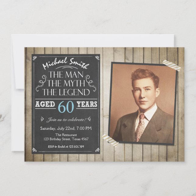 Man Invitation d'anniversaire Chalkboard Rustique  (Devant)