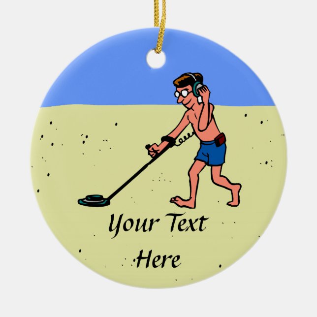 Man Metal Detection Beach Keramik Ornament (Vorne)