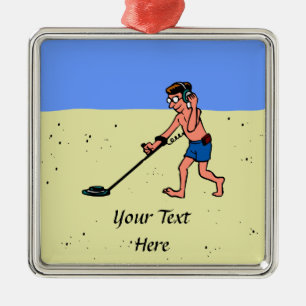 Man Metal Detection Beach Silbernes Ornament