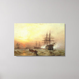 Man-o' War, der bei Sonnenuntergang einen Salat fe Leinwanddruck