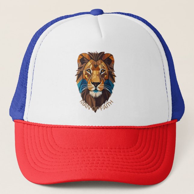 "Man of Faith Lion T-Shirt – Bold Christian Graphi Truckerkappe (Vorderseite)