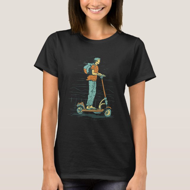 Man Riding Scooter Skate Scooter E Scooter Electri T-Shirt (Vorderseite)