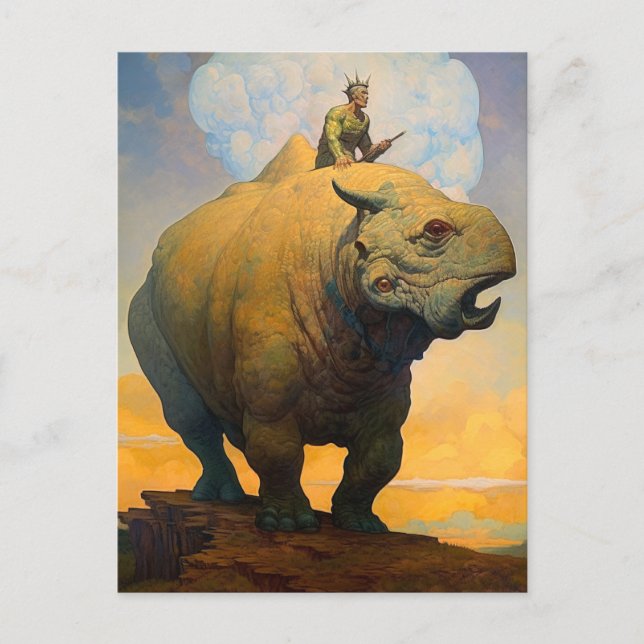 Man Riding Seltsame Bast Fantasy Science Fiction Postkarte (Vorderseite)