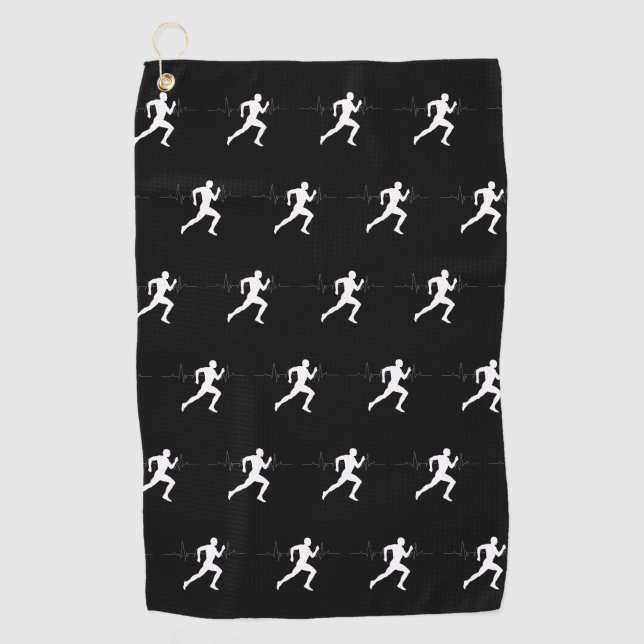 Man Runners Silhouette HeartBeat Line Black Golfhandtuch (Vorderseite)