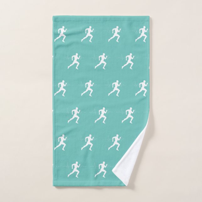 Man Runners Silhouette HeartBeat Line Minze Green Handtuch (Handtuch)