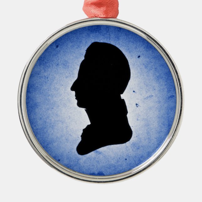 "Man Silhouette on Blue" Silbernes Ornament (Vorne)