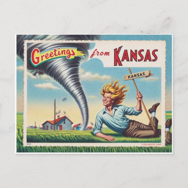 Man und Tornado Grüße aus Kansas Postkarte (Vorderseite)