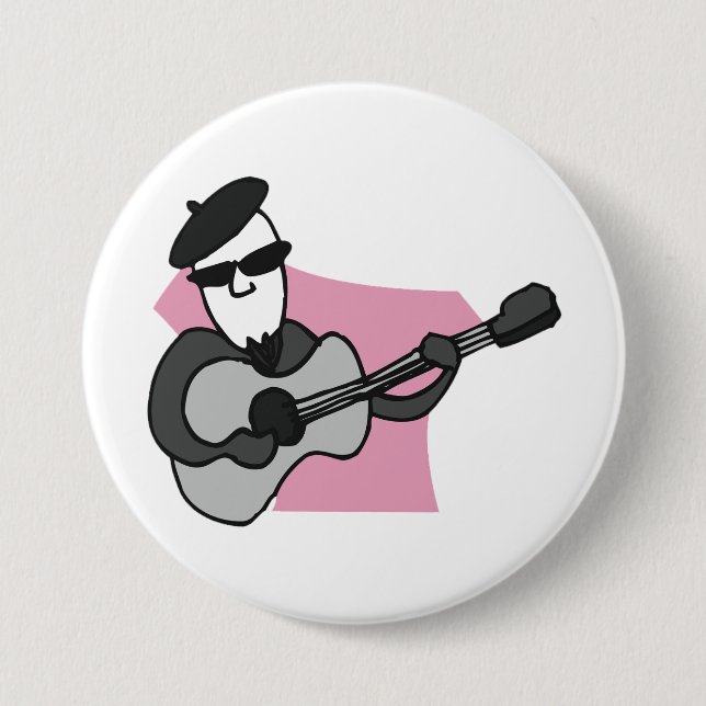 Man Wearing Beret Playing Acoustic Guitar Button (Vorderseite)