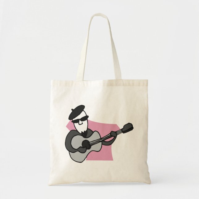 Man Wearing Beret Playing Acoustic Guitar Tragetasche (Vorne)