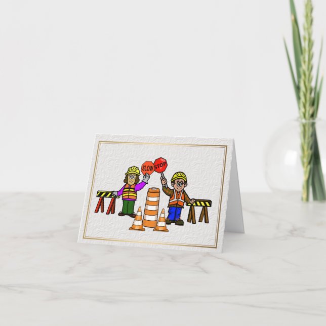 Man Woman Road Workers Romantic Greeting Card      Karte (Vorderseite)