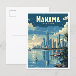 Manama Bahrain Vintage-Kunst-Reiseillustration Postkarte
