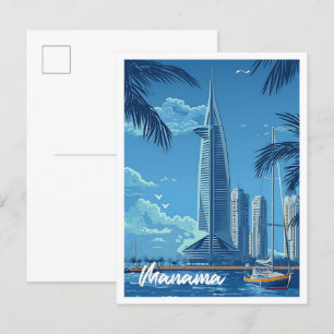 Manama Stadt Bahrain Vintage Reiseillustration Postkarte