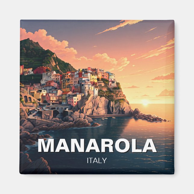 Manarola, Cinqua Terra Aquarell Magnet (Vorne)
