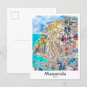 Manarola Italien Reise Wasserfarben Illustration Postkarte
