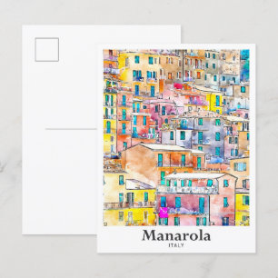 Manarola Italien Reisen Wasserfarbenhandzeichnung Postkarte