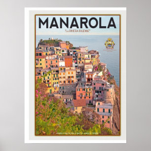 Manarola Weinberg Sonnenuntergang (weiß) Poster
