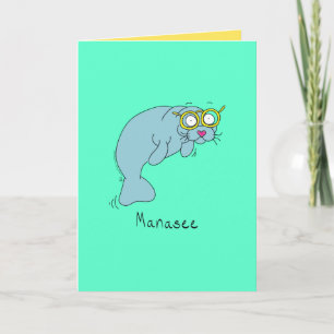Manasee - Manatee avec une carte de voeux avec lun