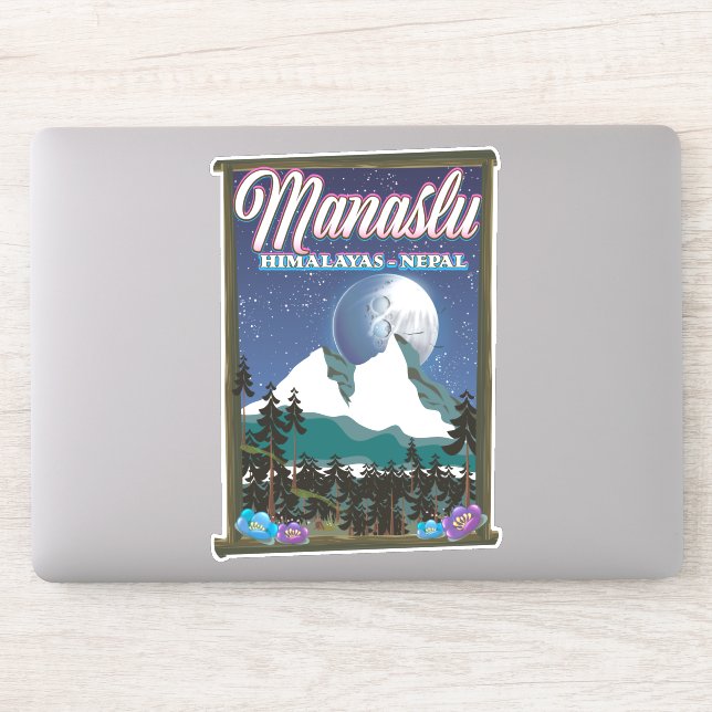 Manaslu Himalayas Nepal Reiseplakatkarte Aufkleber (Computer)
