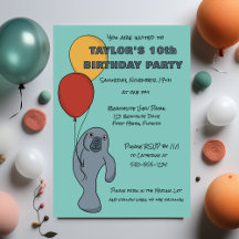 Manatee and Balloons Custom Birthday Party